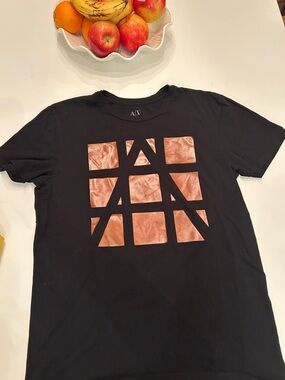 A/X Armani Exchange Black Short Sleeve Tee with Copper Geometric Logo